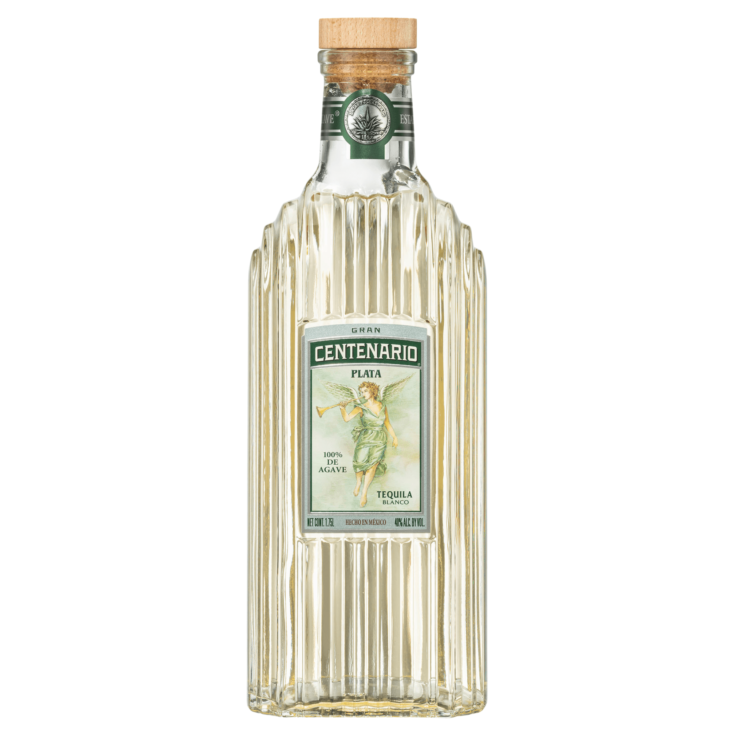Gran Centenario Plata Tequila 1.75L bottle, premium 100% Blue Weber agave, smooth character, crisp taste, from Casa Cuervo, Tequila, Jalisco.