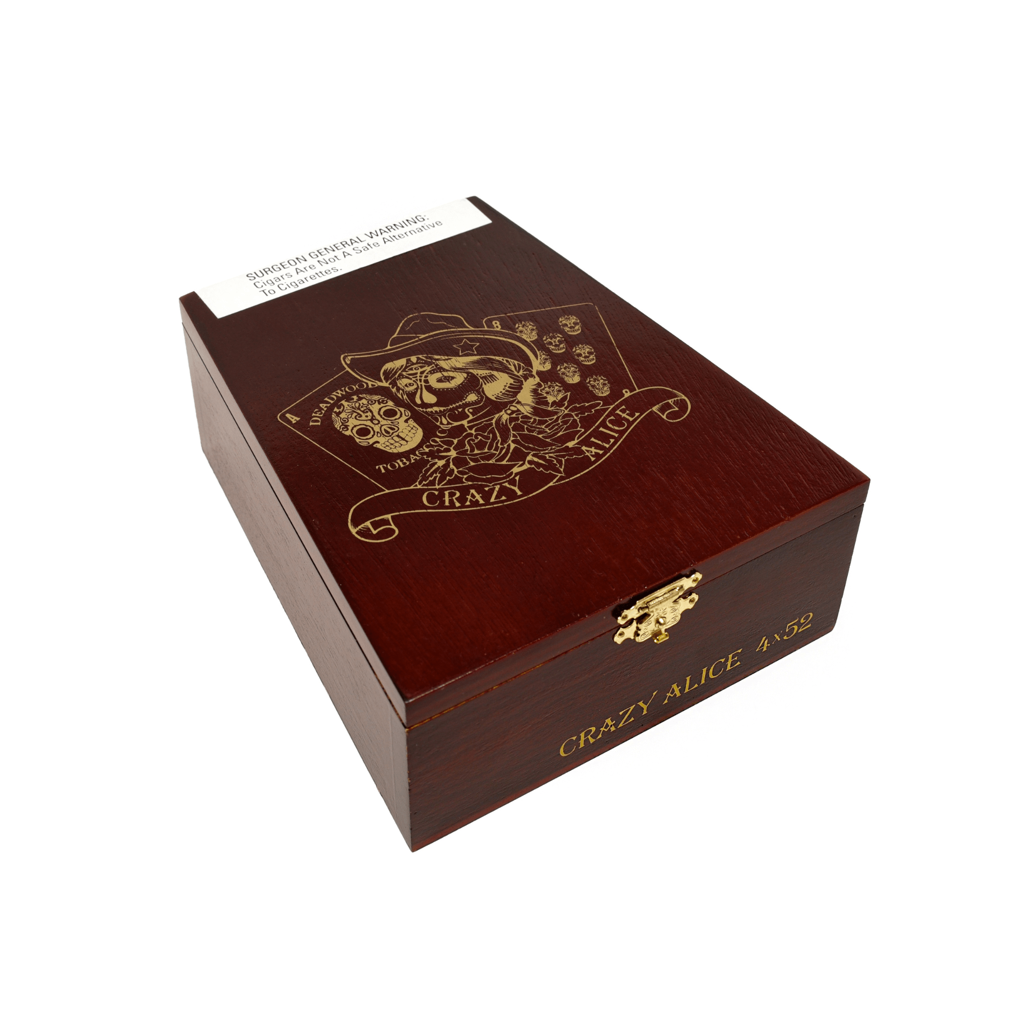 Deadwood Crazy Alice 10ct Box with intricate design, medium strength Nicaraguan cigars, exotic sweet flavors, Maduro wrapper.