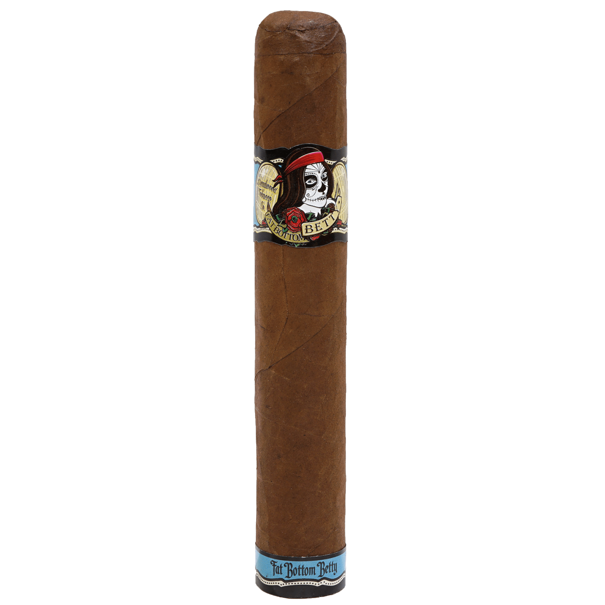 Deadwood Fat Bottom Betty Gordito cigar with Maduro wrapper and illustration, offering bold flavors like dark chocolate and espresso.