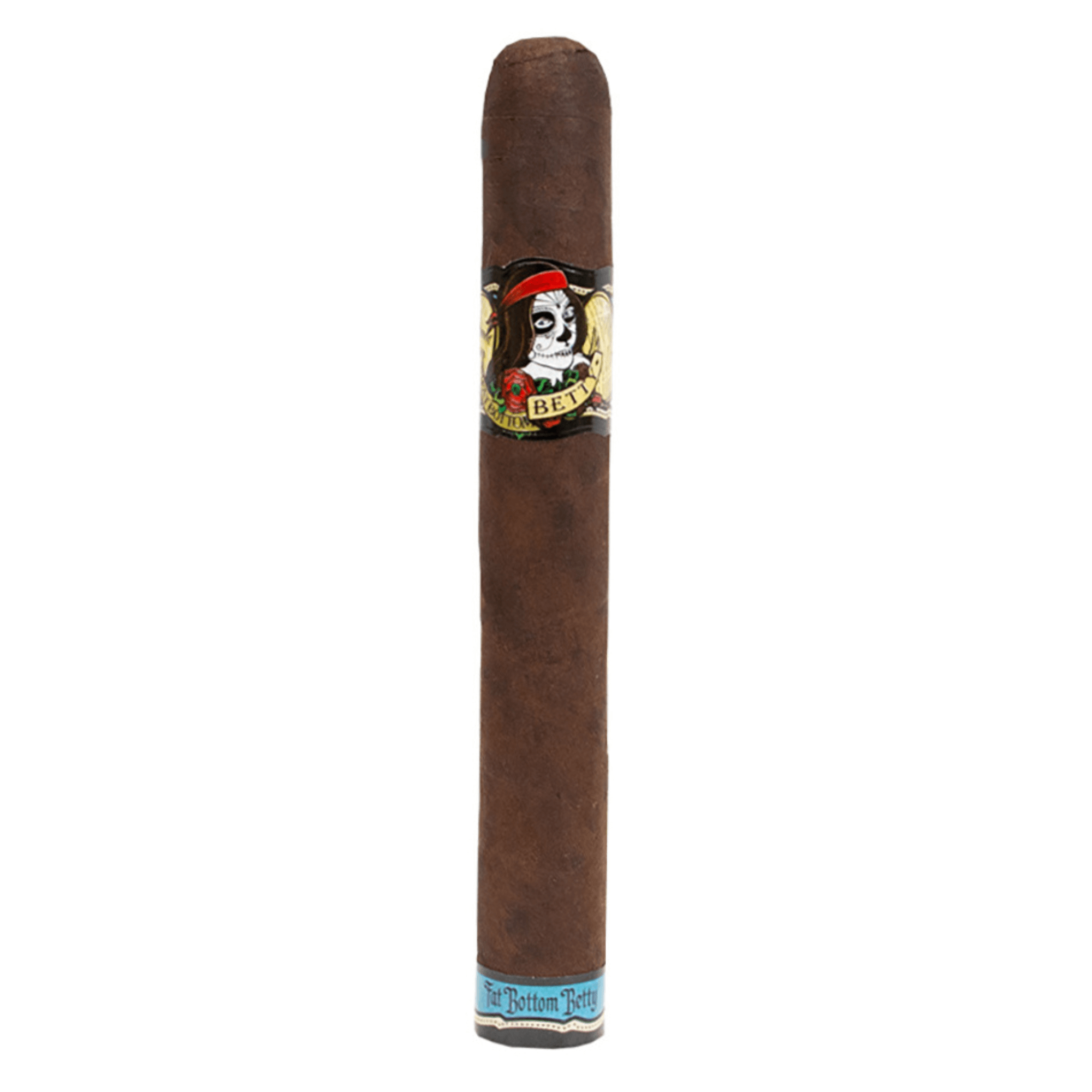 Deadwood Fat Bottom Betty Toro cigar with Maduro wrapper and vibrant band, known for its sweet earthy flavors and chocolate notes.