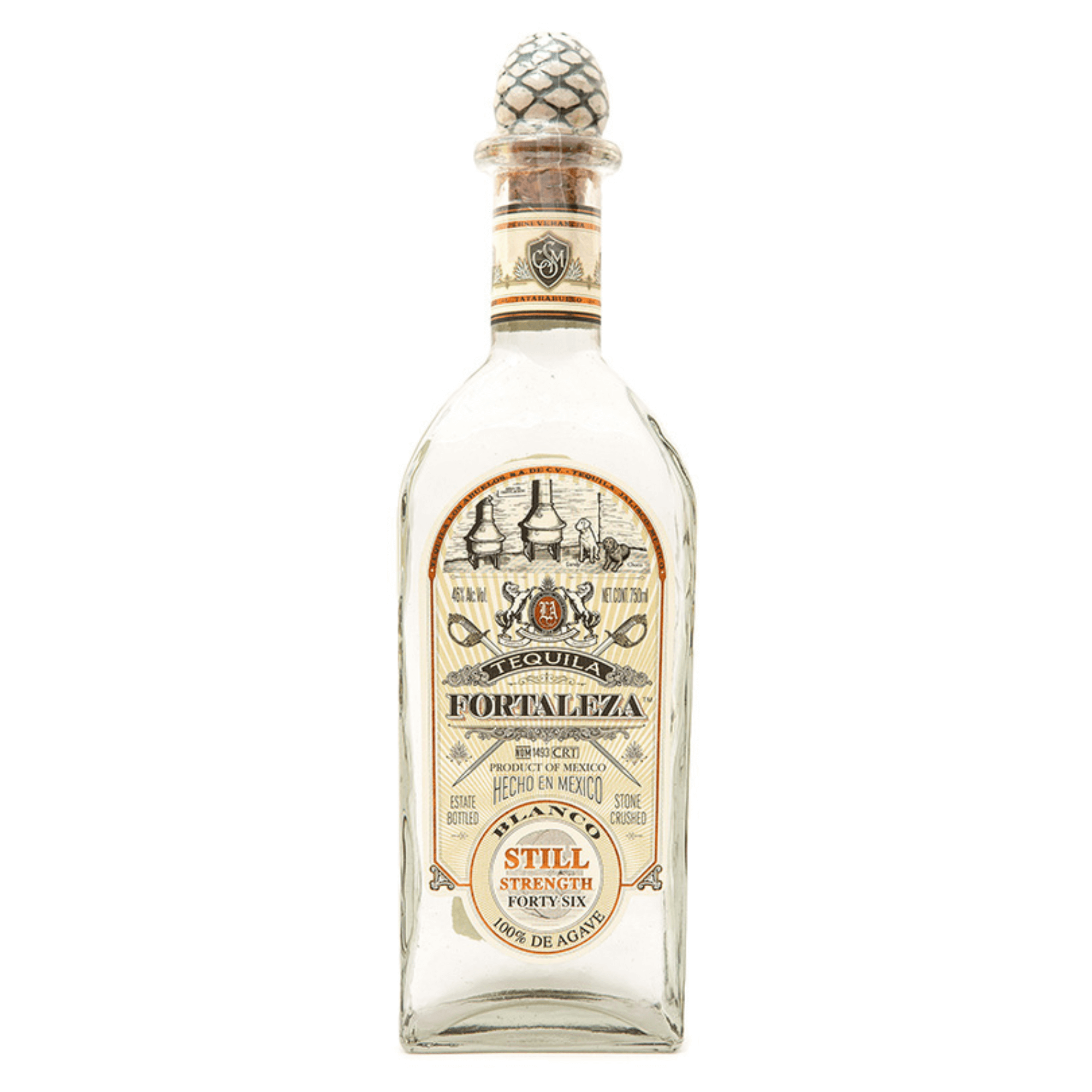Fortaleza Tequila Still Strength Blanco 750ml bottle with traditional label and agave design.