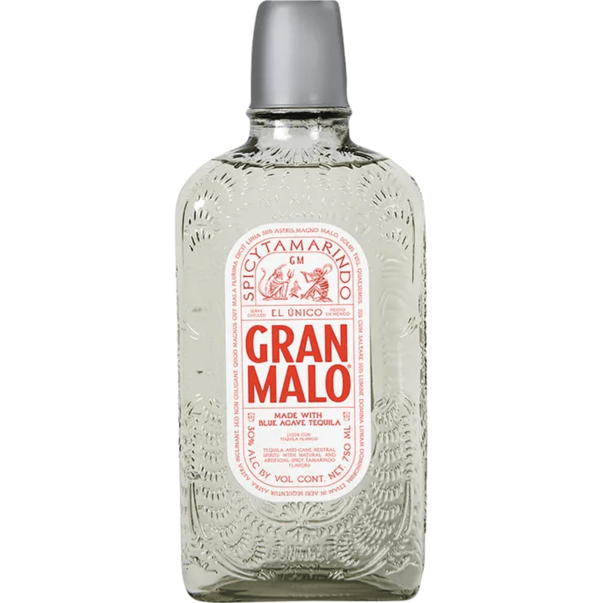 Gran Malo Spicy Tamarindo Tequila 750ml bottle with textured glass, showcasing bold Mexican flavors.