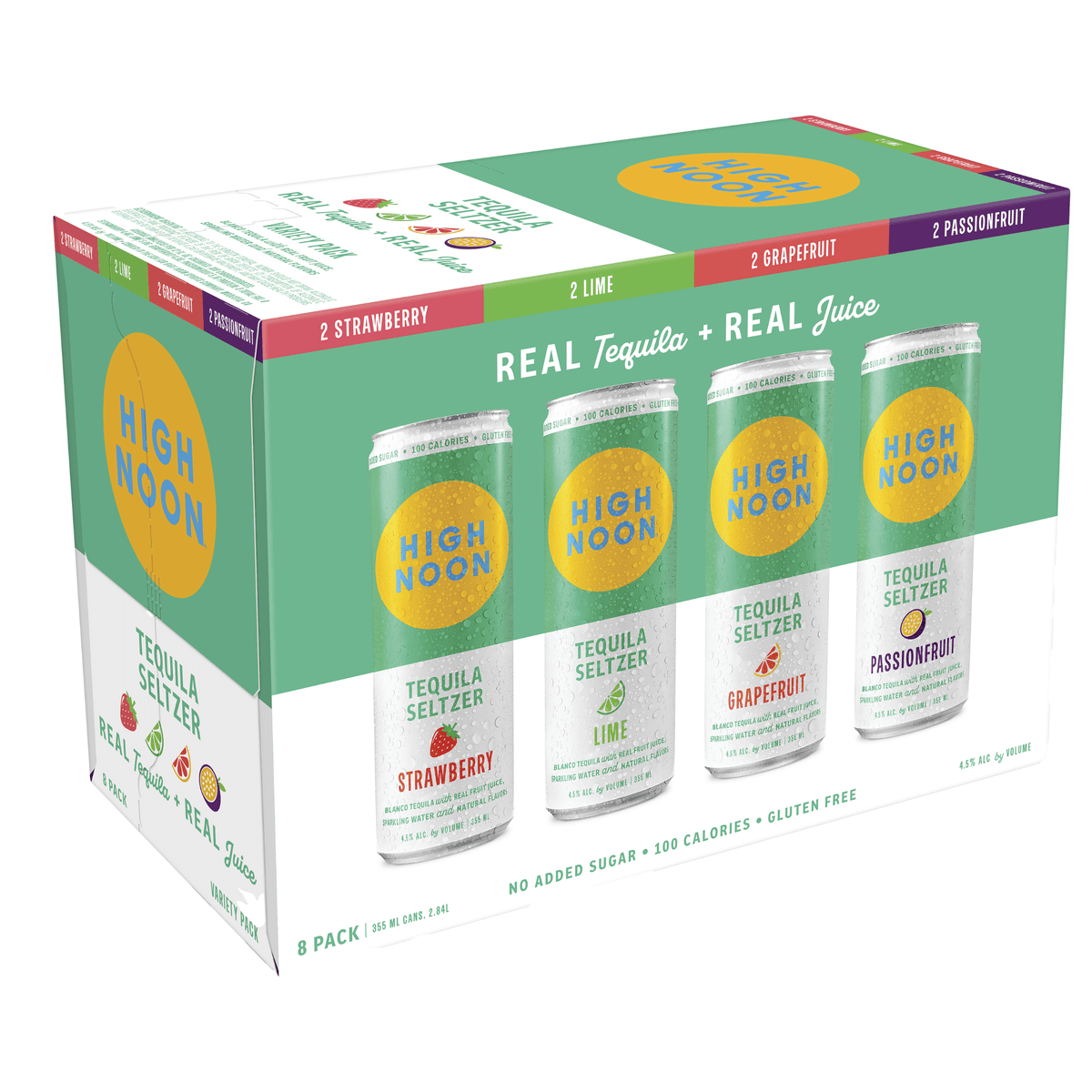 High Noon Tequila Seltzer 8 Pack | Variety of real tequila and fruit juice seltzers in 12oz cans, gluten-free, 4.5% ABV