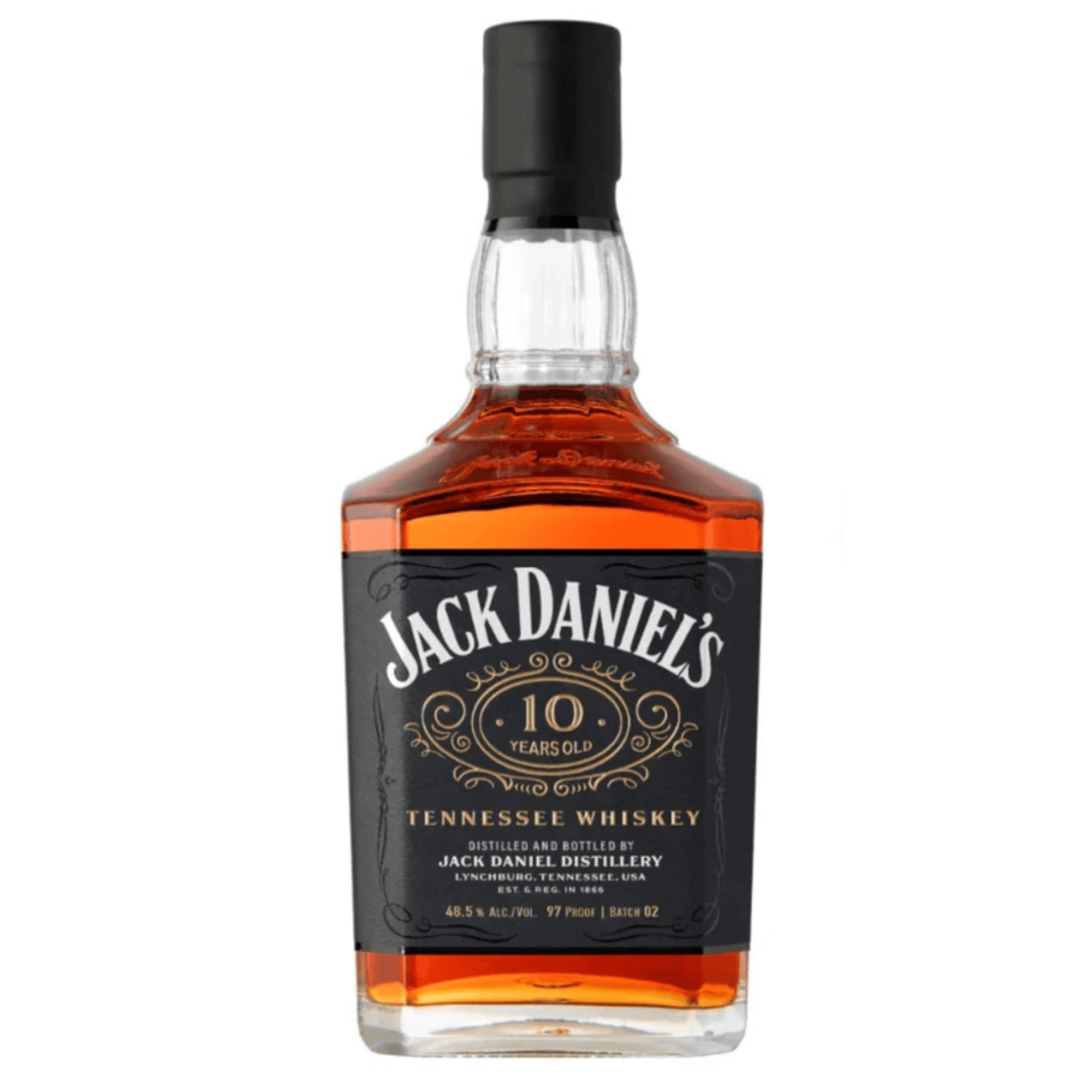 Jack Daniels 10 Year Batch 4 Tennessee Whiskey 750ml bottle displaying label and amber color.