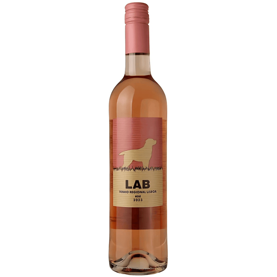 Lab Rosé 2022 wine bottle, 750ml, Lisboa Portugal, vibrant pink hue.
