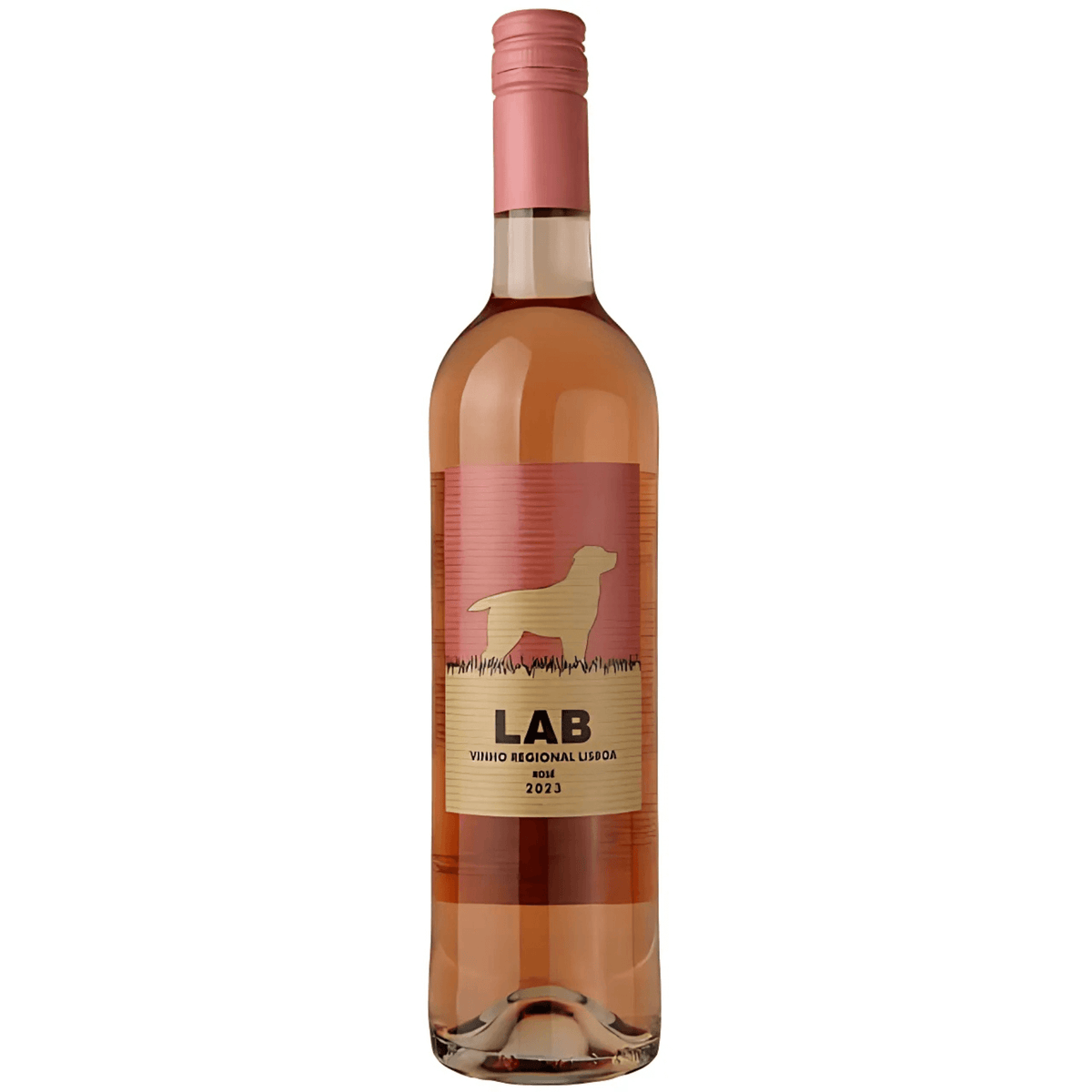 Lab Rosé 2022 wine bottle, 750ml, Lisboa Portugal, vibrant pink hue.