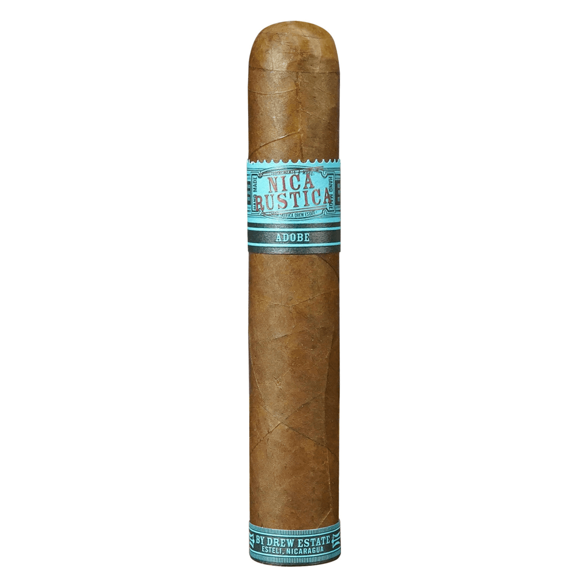 Nica Rustica Adobe Robusto cigar by Drew Estate, medium to full strength with spicy cedar and coffee notes, 5 x 54 size.