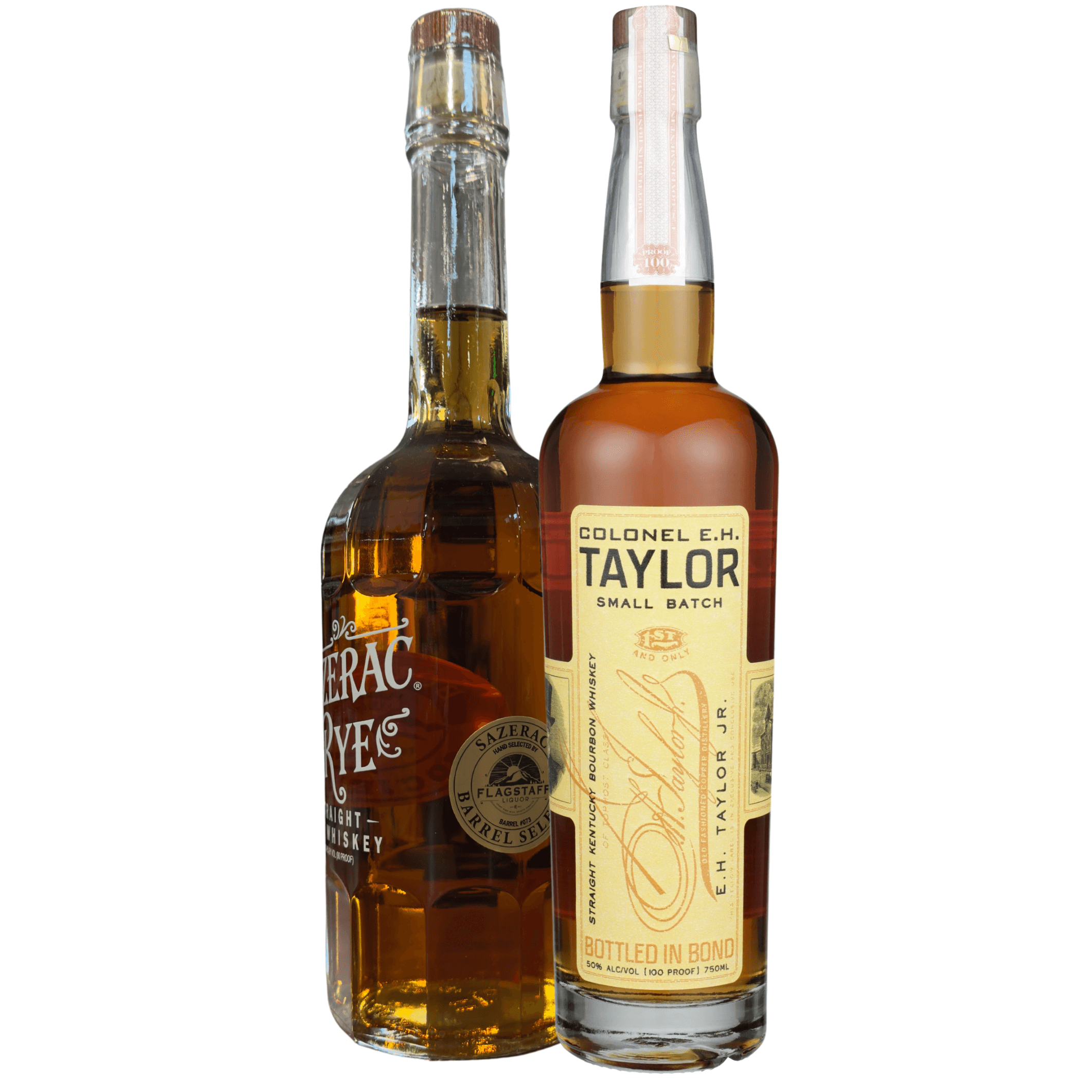 E.H. Taylor Small Batch and Sazerac Rye Single Barrel 750ml Bottles Bundle from Buffalo Trace Distillery.
