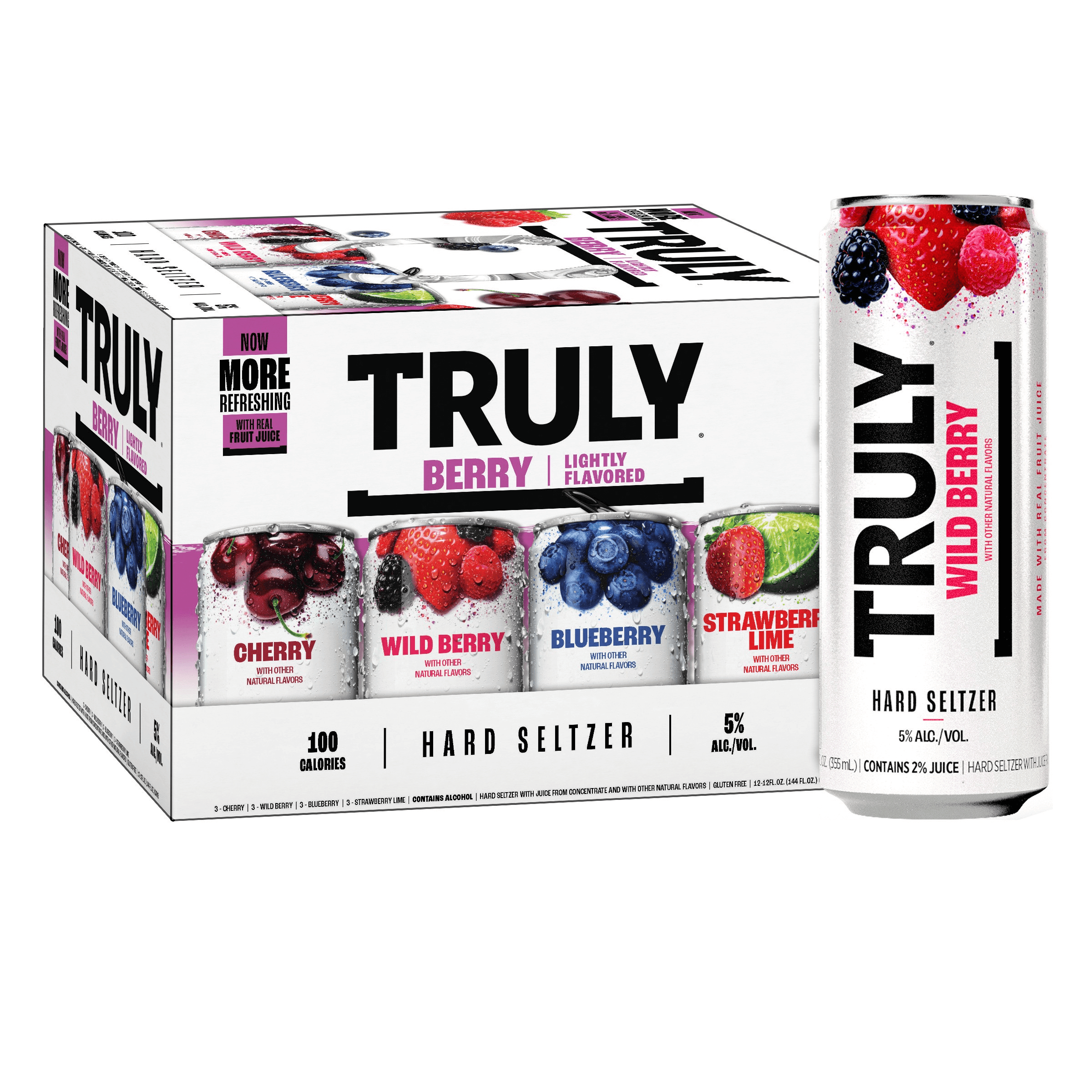 Truly Berry Variety 12 Pack with Cherry, Wild Berry, Blueberry, and Strawberry Lime 12oz cans, 5% ABV Hard Seltzer.