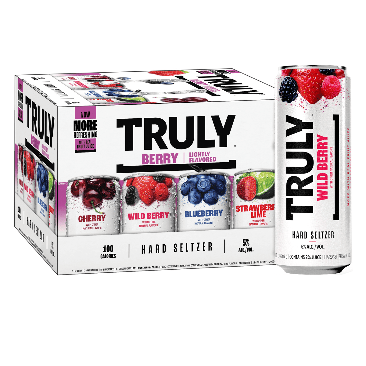Truly Berry Variety 12 Pack with Cherry, Wild Berry, Blueberry, and Strawberry Lime 12oz cans, 5% ABV Hard Seltzer.