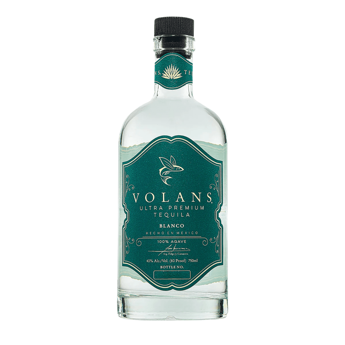 Bottle of Volans Blanco Tequila 750ml from El Pandillo Distillery, small-batch, ultra-premium, made from Blue Weber agave.
