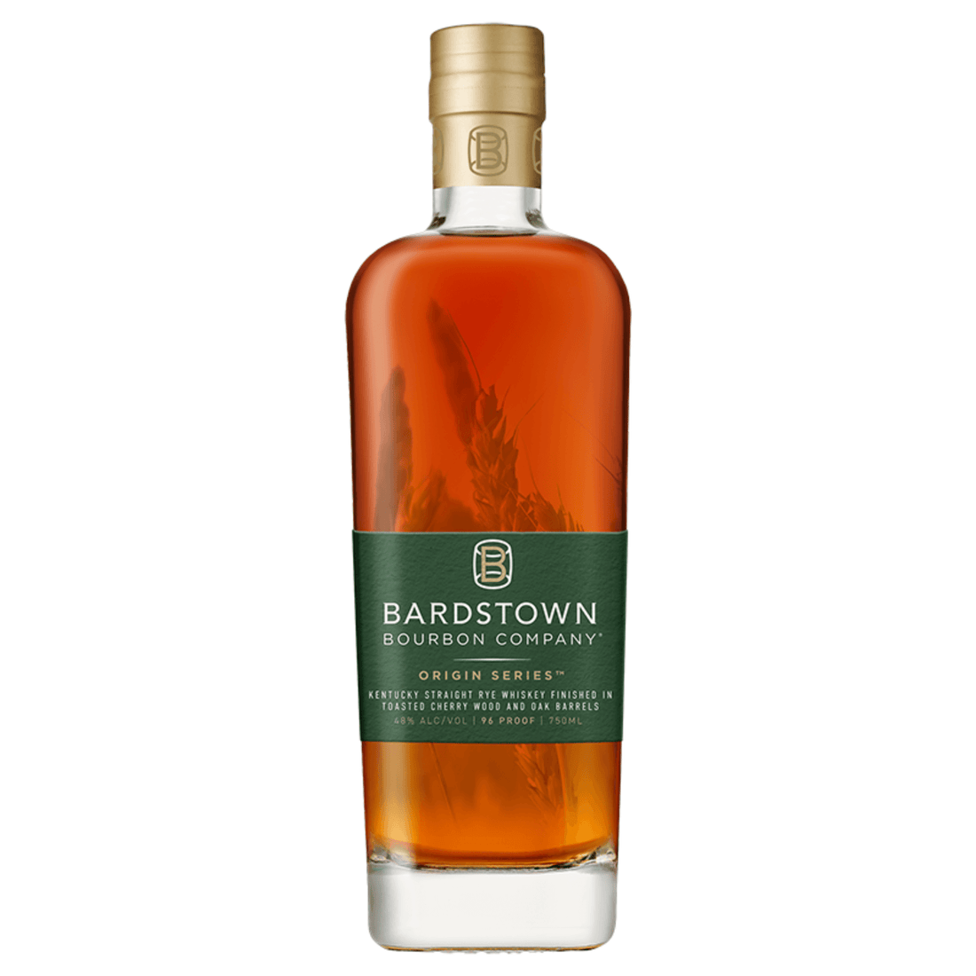 Bardstown Origin Series Rye Whiskey 750ml bottle featuring 96 proof Kentucky Straight Rye with toasted oak and cherry wood notes.