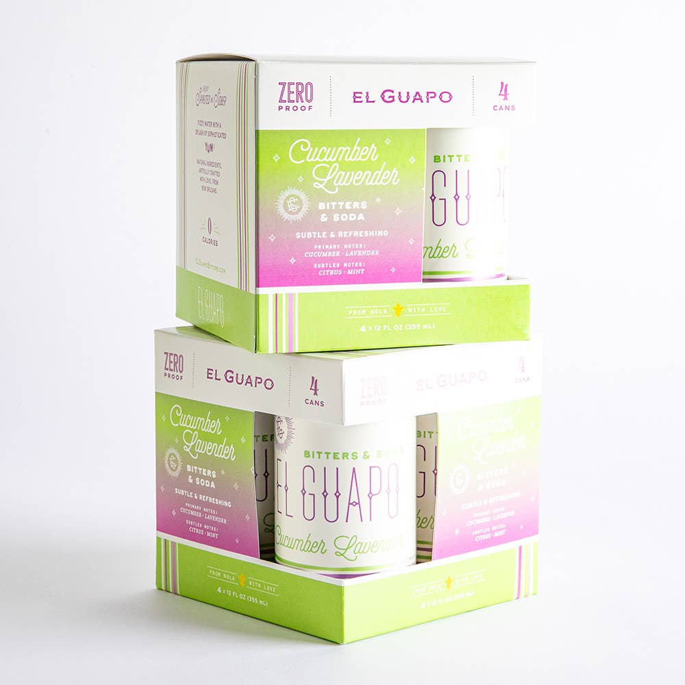 El Guapo Bitters &amp; Soda Cucumber Lavender 4 Pack | 12oz Cans