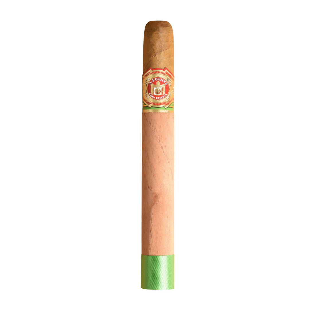 Arturo Fuente Double Chateau Fuente Natural cigar with band and cedar sleeve, showcasing premium craftsmanship.
