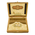 Open box of Arturo Fuente OpusX PerfecXion 888 cigars displaying 24 cigars with intricate bands, showcasing premium Dominican craftsmanship.