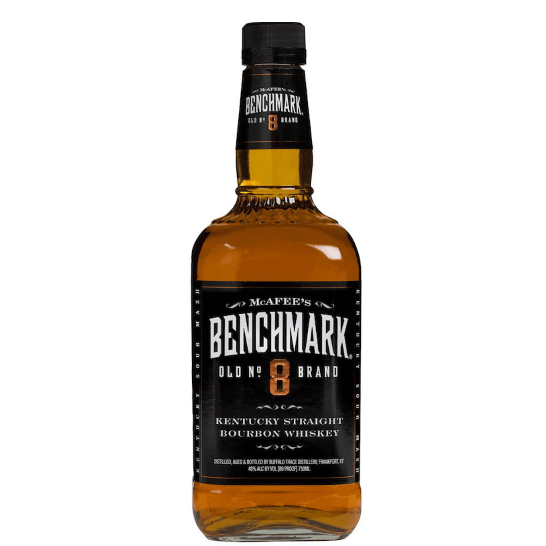 Benchmark Old No.8 Bourbon 1.75L bottle with caramel notes and a smooth, robust finish.