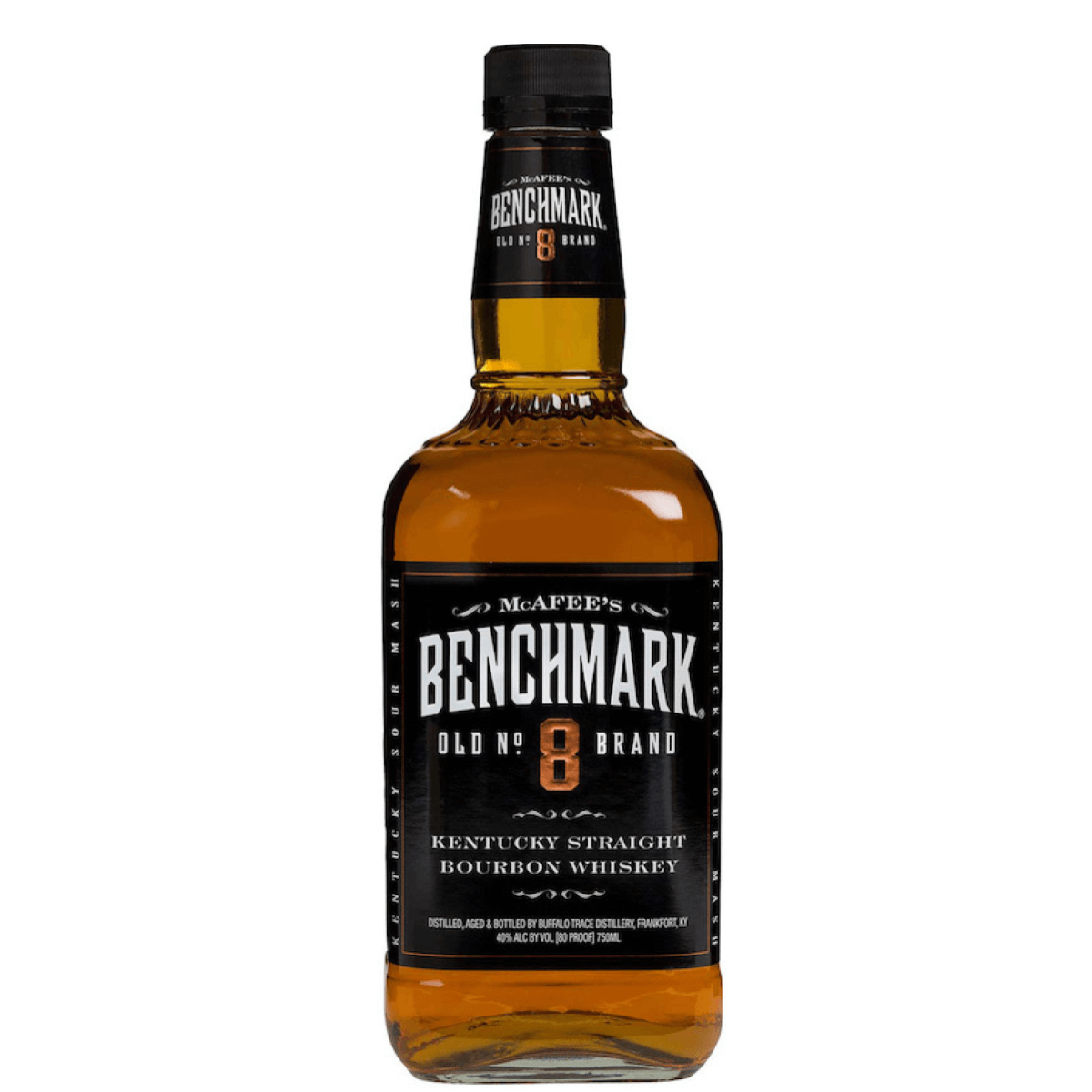 Benchmark Old No.8 Bourbon 1.75L bottle with caramel notes and a smooth, robust finish.