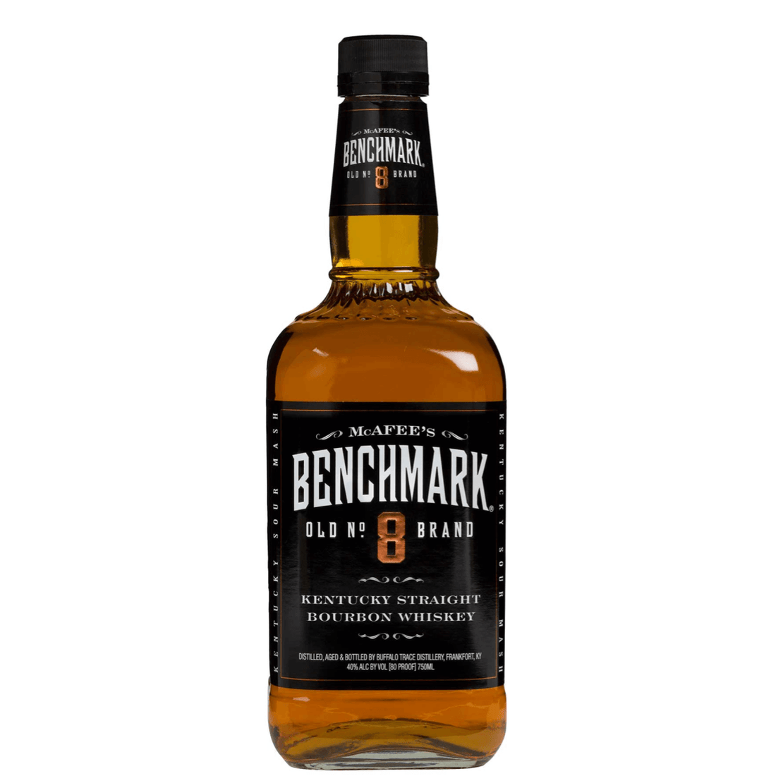Benchmark Old no.8 Bourbon 750ml bottle with caramel and stone-fruit notes, leather, oak, and dried cherry flavors.