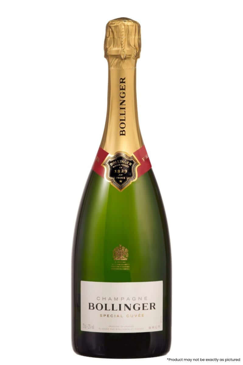 Bollinger Special Cuvée 750ml Non-Vintage Brut Champagne bottle with golden hue and iconic label.