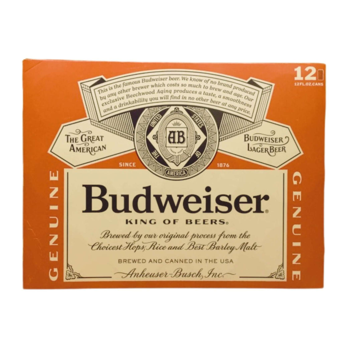 Budweiser 12 Pack 12oz Cans, American Lager by Anheuser-Busch, clean and crisp taste, brewed in St. Louis, Missouri.