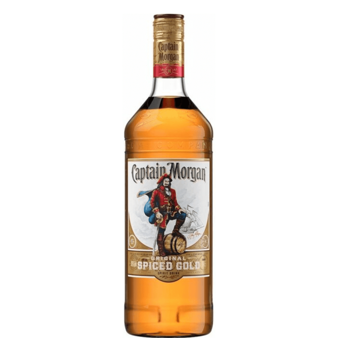 Bottle of Captain Morgan Original Spiced Rum 750ml with iconic pirate logo.