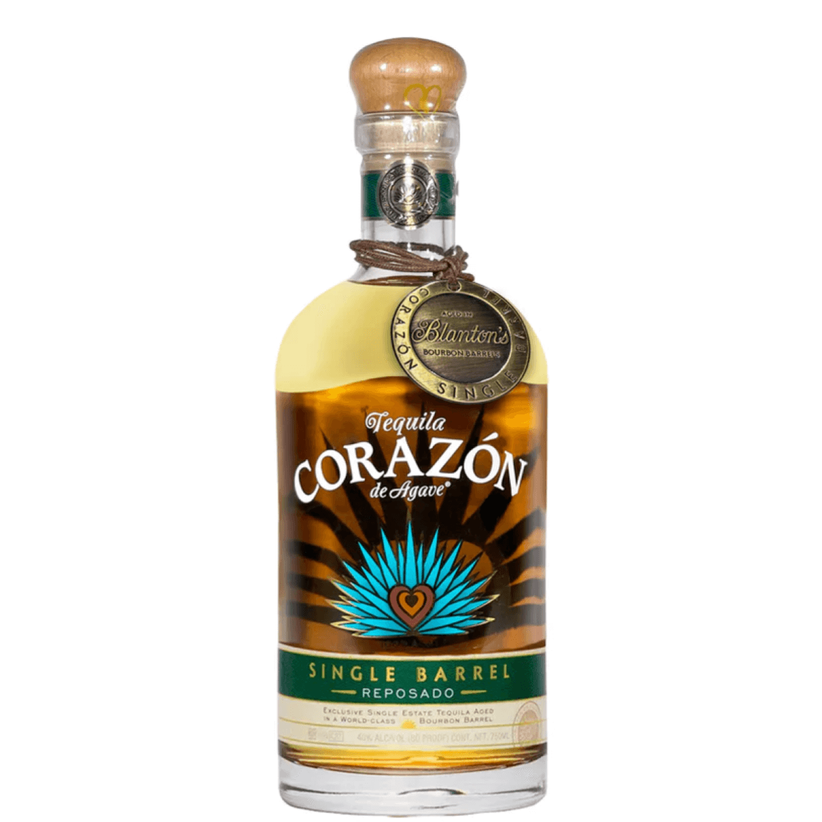 Corazón Reposado Tequila Blanton’s Barrel Finished 750ml bottle, aged in bourbon barrels, crafted in Jalisco, Mexico.