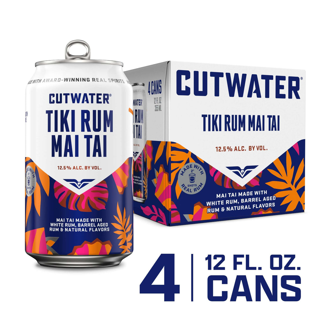 Cutwater Bali Hai Tiki Rum Mai Tai 4-pack, 12oz cans with tropical design, showcasing award-winning rum cocktail in San Diego, USA.