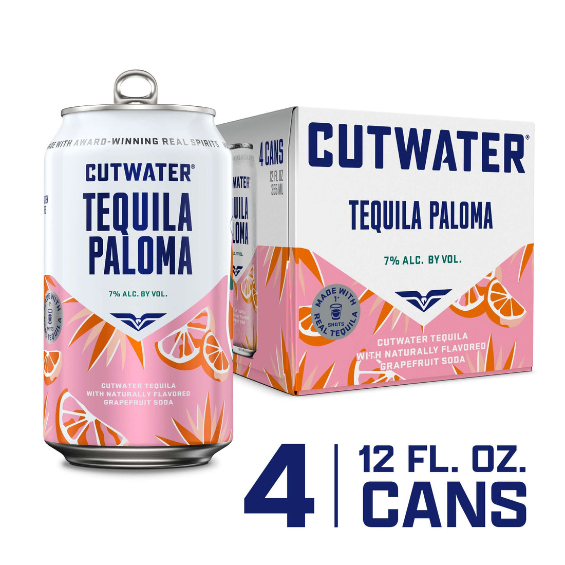 Cutwater Tequila Paloma 4-pack, 12 oz cans, ready-to-drink cocktail with grapefruit soda, 7% ABV, from San Diego, CA.