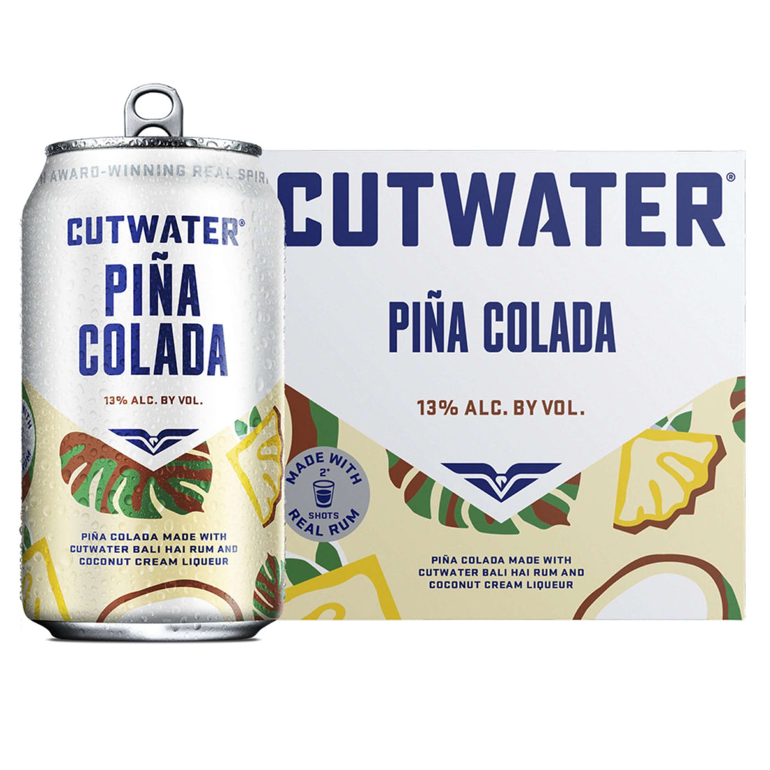 Cutwater RTD Piña Colada 4PK 12oz Can, 13% ABV, tropical ready-to-drink cocktail with pineapple and coconut, San Diego, California