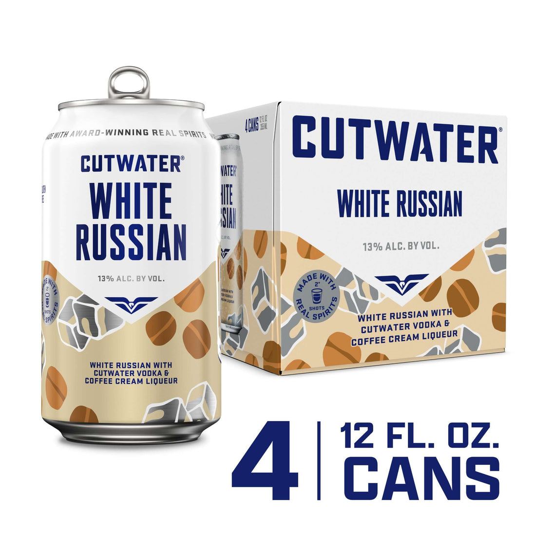 Cutwater White Russian 4PK, 12oz cans, ready-to-drink cocktail with vodka and coffee cream liqueur, 13% ABV, San Diego.