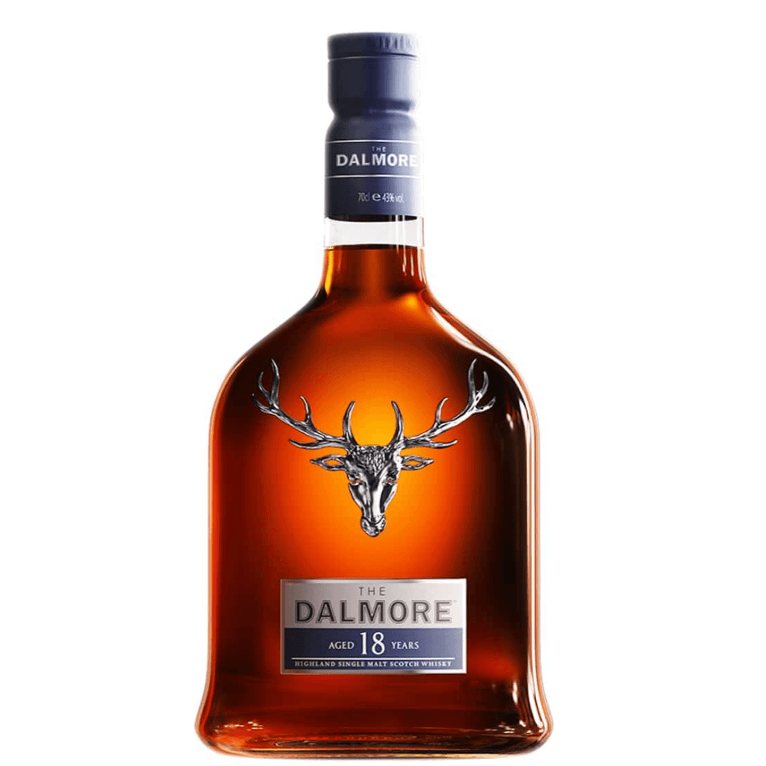 Dalmore 18-Year-Old Single Malt Scotch Whisky bottle, Highland distillery, 750ml, aged in bourbon casks, elegant design.