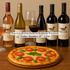 Decoy wine bottles and glasses with a Margherita pizza, promoting Wine & Pizza Night at Park Plaza Liquor & Deli on Nov 14.