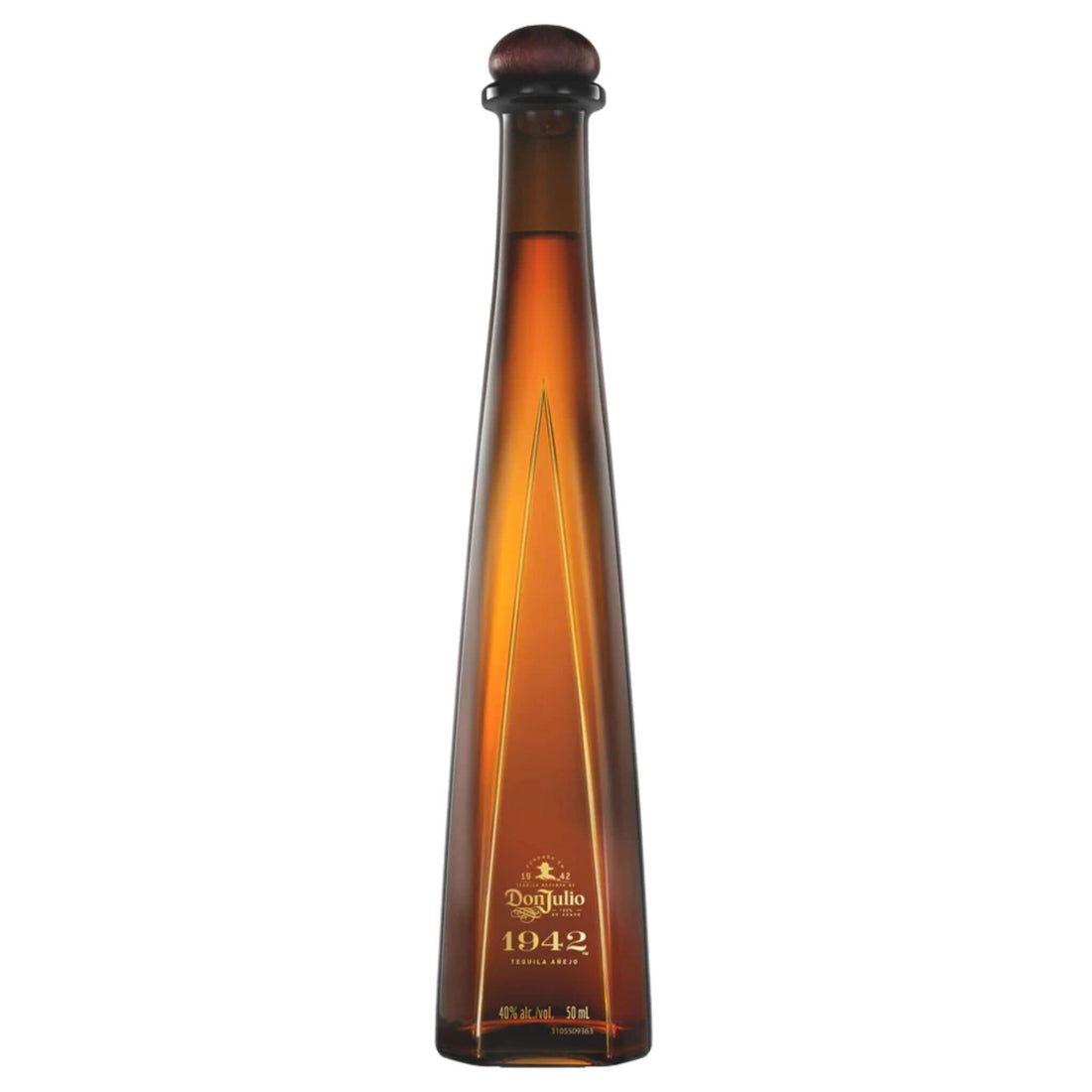 Don Julio 1942 Extra Añejo Tequila 50ml bottle with amber appearance, crafted for luxury and aged in American white oak barrels, iconic spirit.
