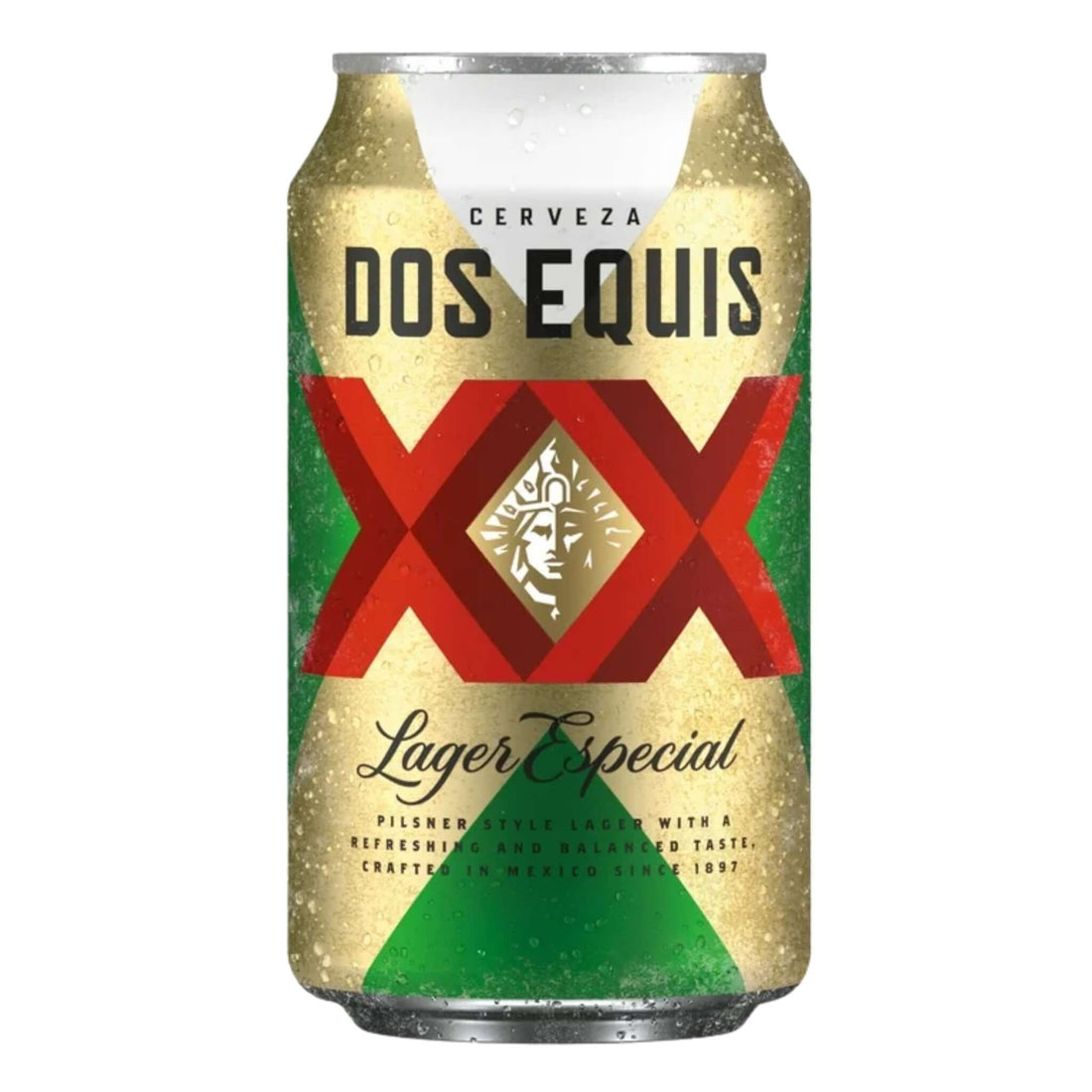 Dos Equis Lager Especial 12oz can, crisp and refreshing lager with balanced malt sweetness, brewed by Cervecería Cuauhtémoc Moctezuma.