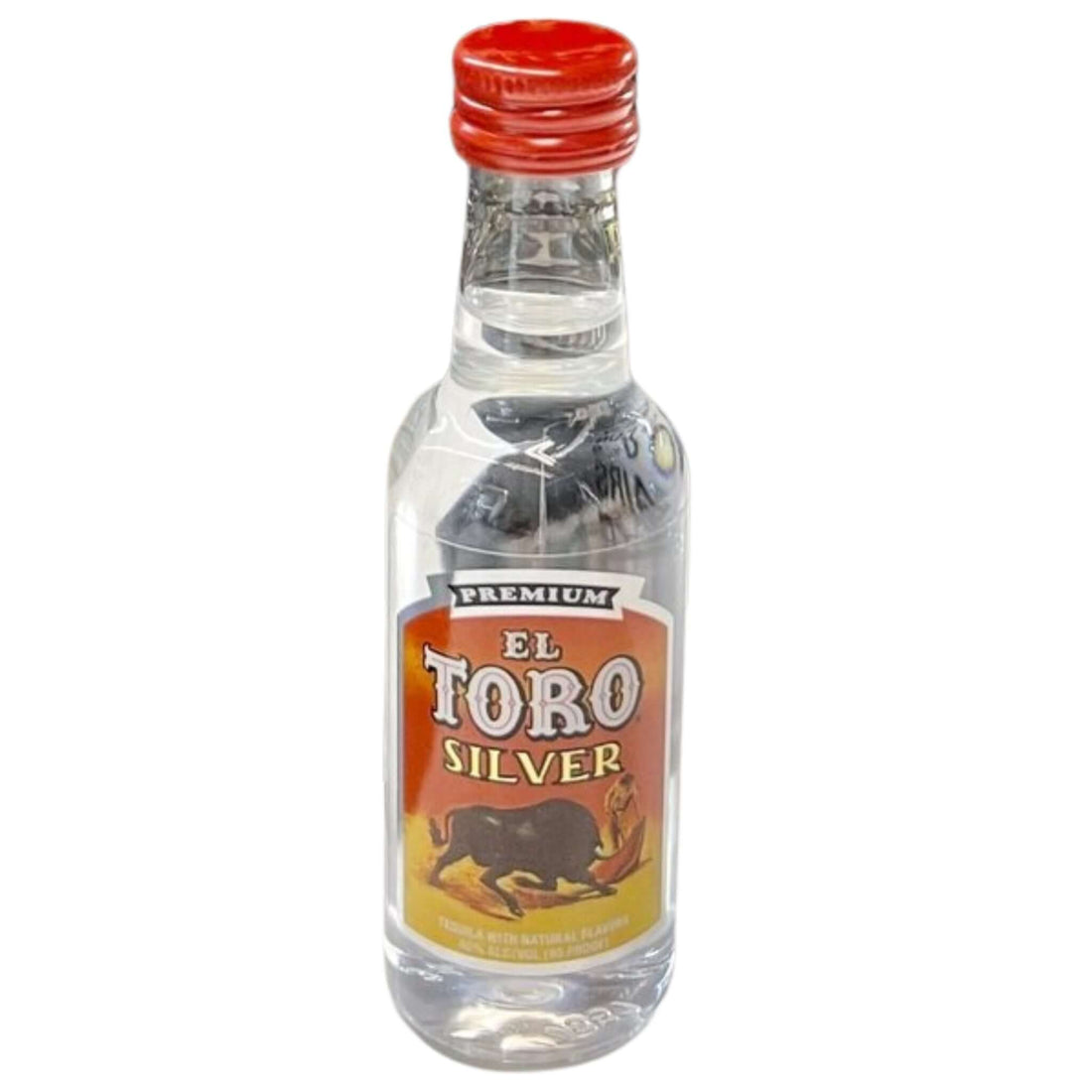 El Toro Silver Tequila 50ml bottle, Blanco style, affordable and versatile for cocktails, red cap, Mexican origin.