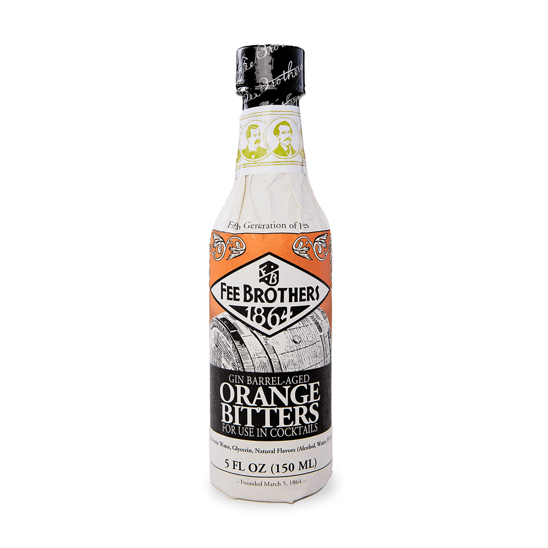 Fee Brothers Gin Barrel-Aged Orange Bitters 5oz bottle, Rochester NY, oak-aged for cocktails