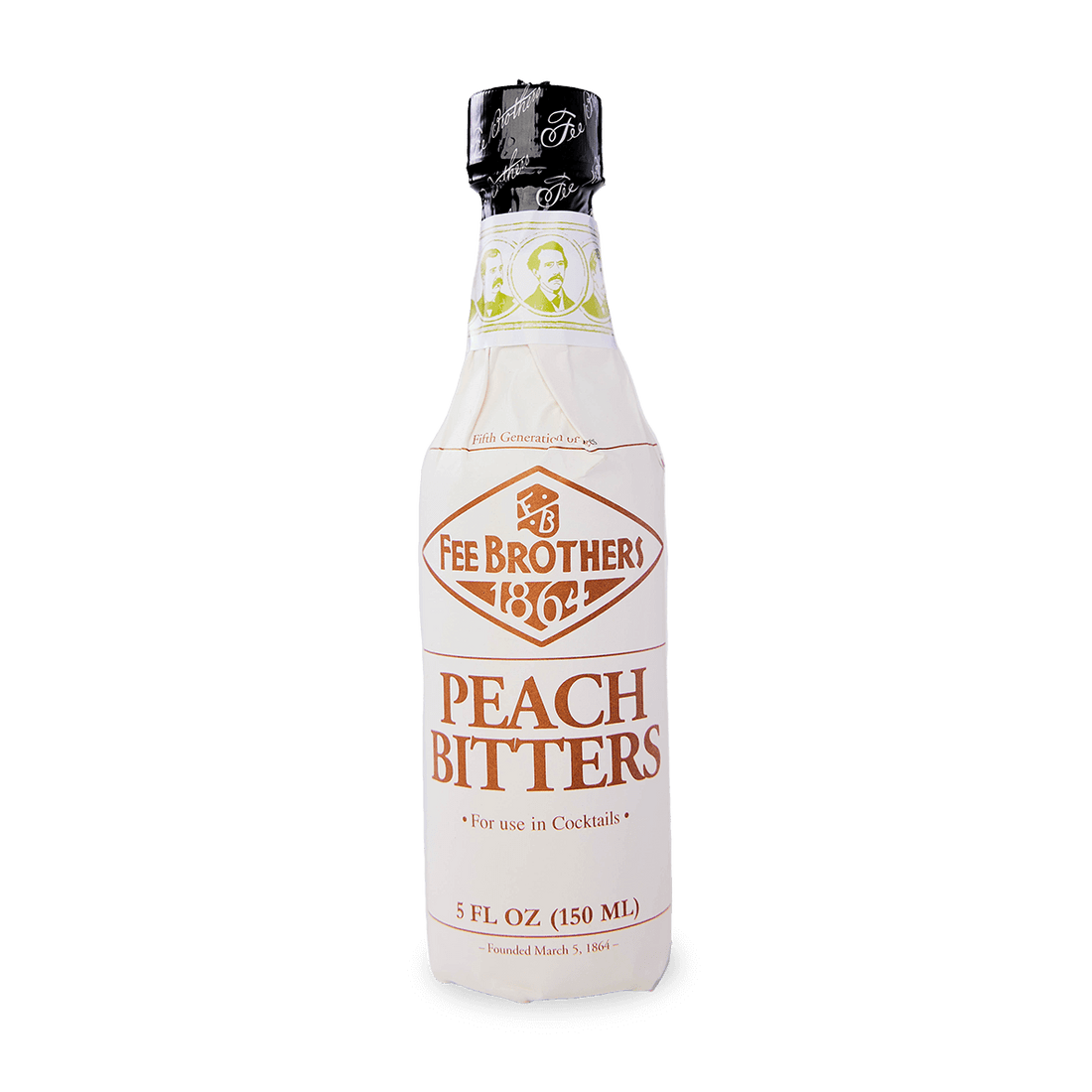 Fee Brothers Peach Bitters 5oz bottle, perfect for cocktails, from a century-old Rochester, NY distillery.