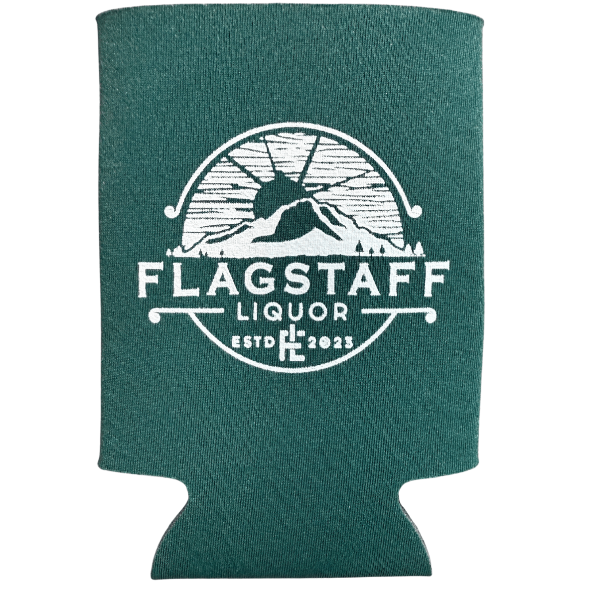Flagstaff Liquor Beer Koozie with logo, keeps drinks cold in warm weather.