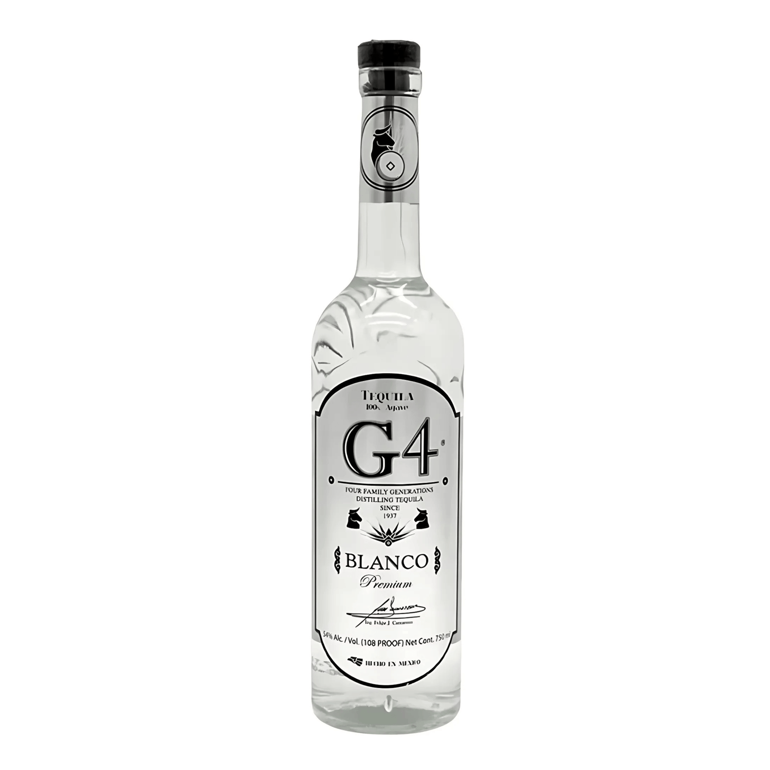 G4 108 Proof Blanco Tequila 750ml bottle, high-proof, from El Pandillo Distillery, natural agave flavors, clean and balanced.