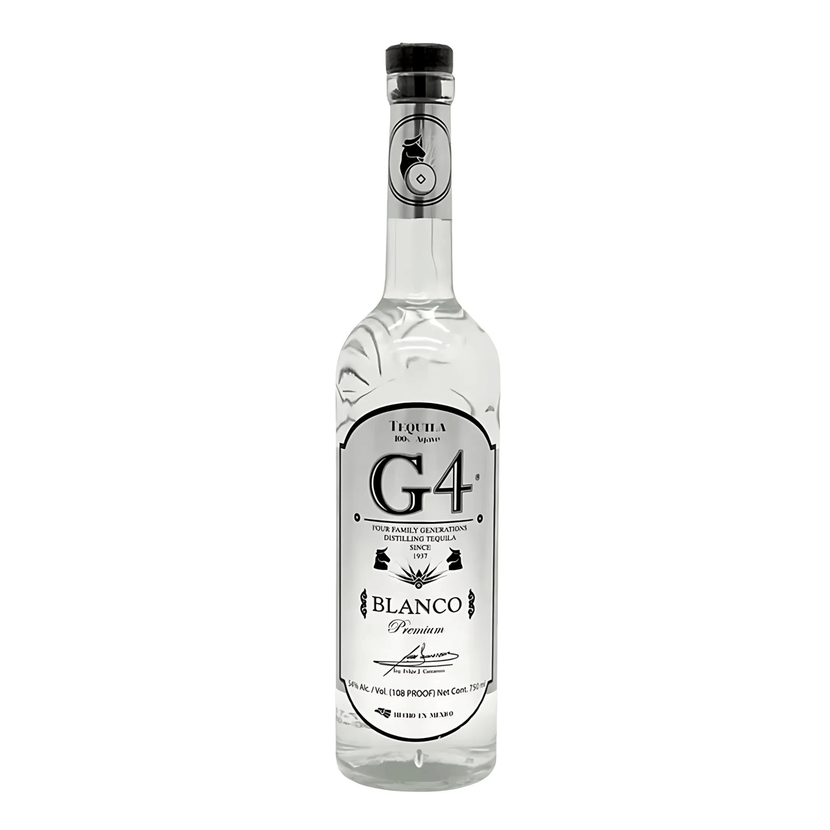 G4 108 Proof Blanco Tequila 750ml bottle, high-proof, from El Pandillo Distillery, natural agave flavors, clean and balanced.