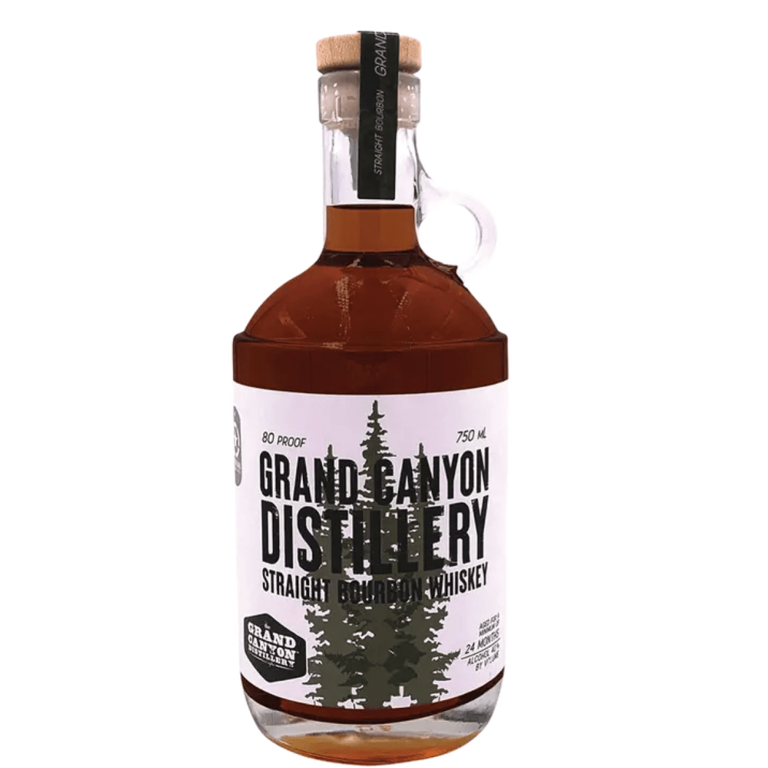 Bottle of Grand Canyon Bourbon 750ml, wheated bourbon aged 24 months with Arizona blue corn, showcasing rich amber color and label.