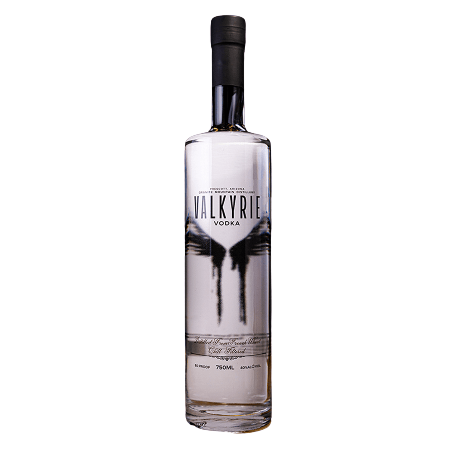 Granite Mountain Distillery Valkyrie Vodka 750mL bottle, smooth and crisp vodka from Prescott, Arizona with 40% ABV.