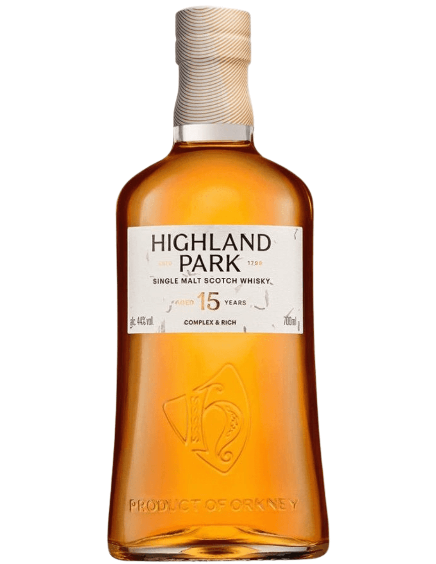 Highland Park 15 Year Old Viking Heart Single Malt Scotch Whisky 750mL bottle from Orkney Islands, Scotland with 44% ABV.