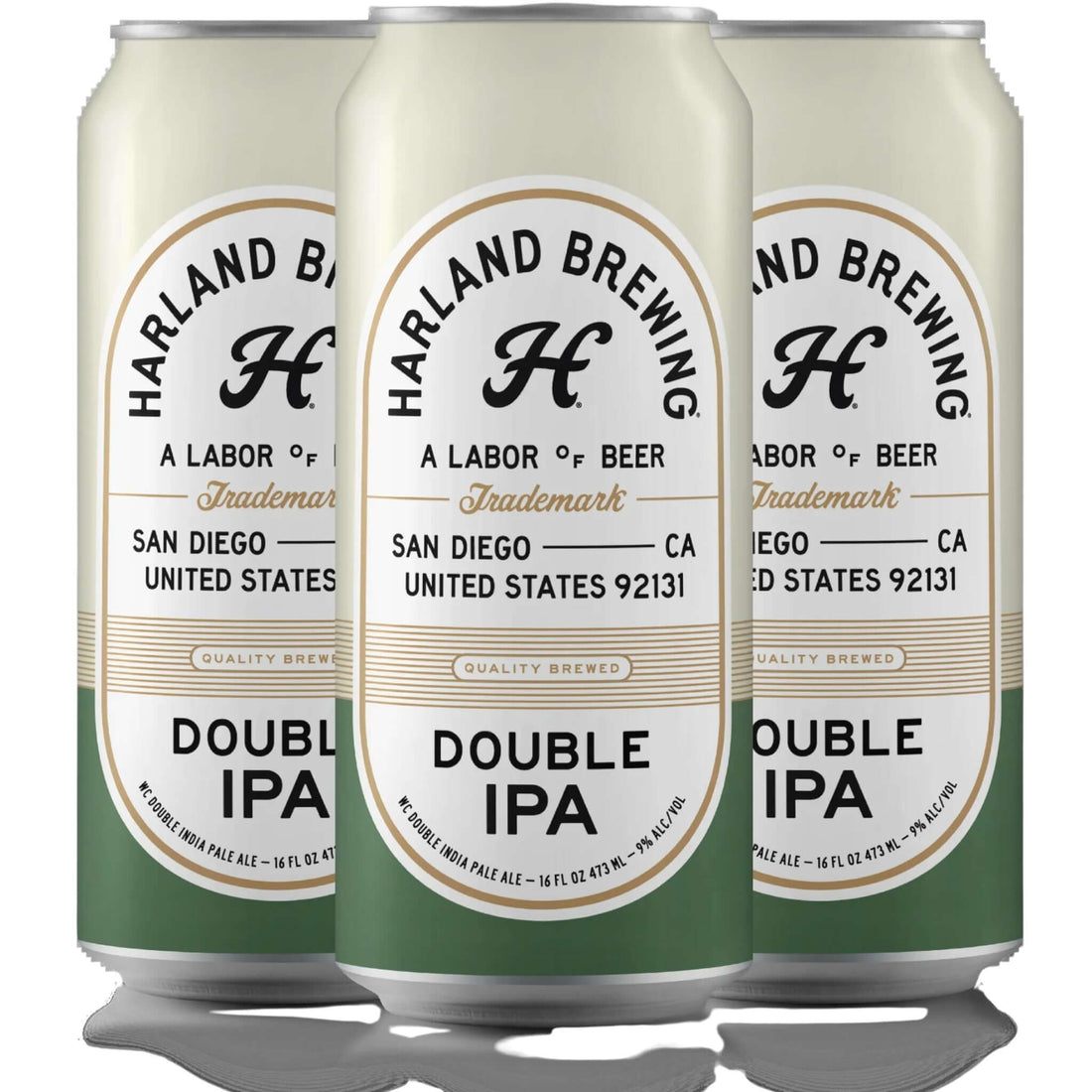 Harland Brewing Double IPA 16oz can featuring bold hop flavors with tropical fruit notes from San Diego, California. ABV 8.5%.