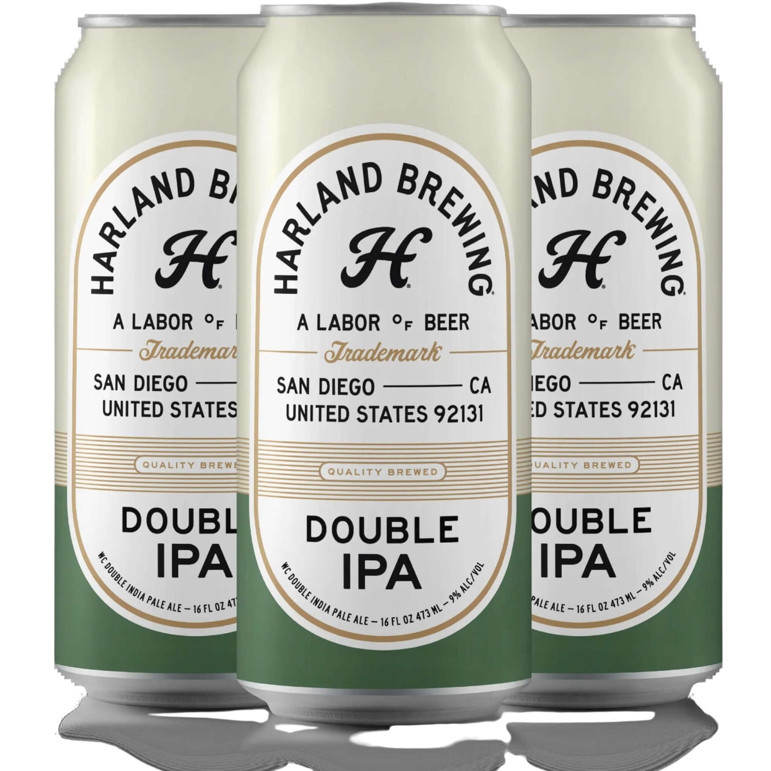 Harland Brewing Double IPA 16oz can featuring bold hop flavors with tropical fruit notes from San Diego, California. ABV 8.5%.