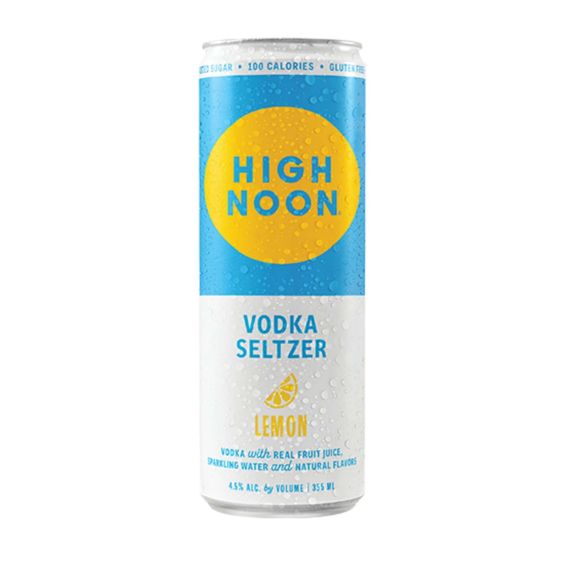 High Noon Sun Sips Lemon Vodka Seltzer Can, 12oz, refreshing citrus hard seltzer by High Noon Spirits with 4.5% ABV, California.