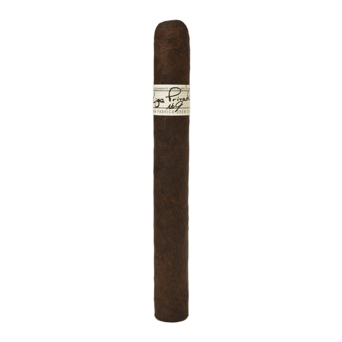 Liga Privada No. 9 Corona Doble cigar with Connecticut Broadleaf Oscuro wrapper, noted for bittersweet chocolate and espresso flavors.