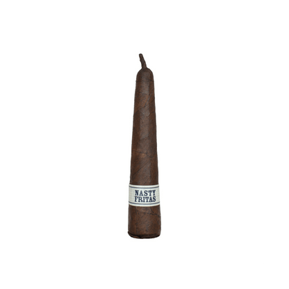 Liga Privada Nasty Fritas cigar with Connecticut Broadleaf wrapper and unique short pyramid shape.