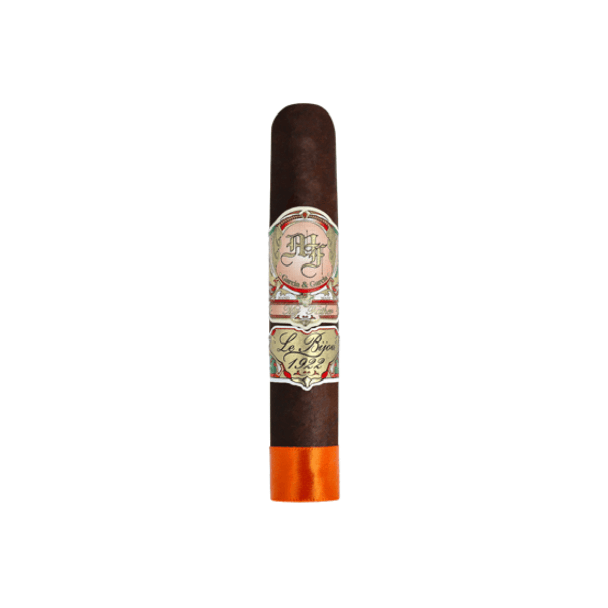 My Father Le Bijou 1922 Petite Robusto cigar with Nicaraguan Habano Oscuro wrapper on white background, full-bodied flavor.