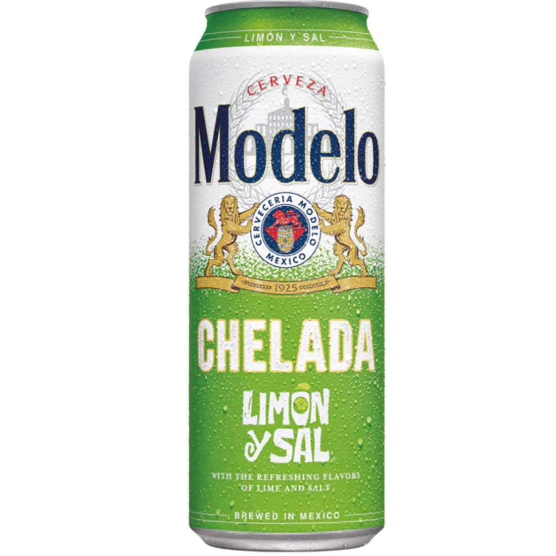 Modelo Chelada Limón y Sal 24oz can, Mexican beer cocktail with lime and salt flavor, refreshing beverage by Grupo Modelo.